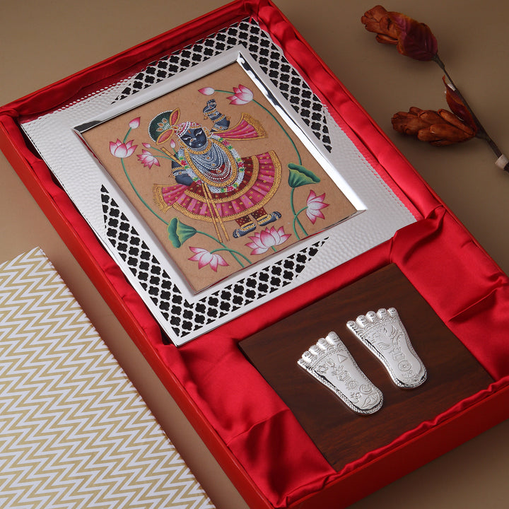 Divine Gift Set: Shrinathji Painting and Vishnu Charan