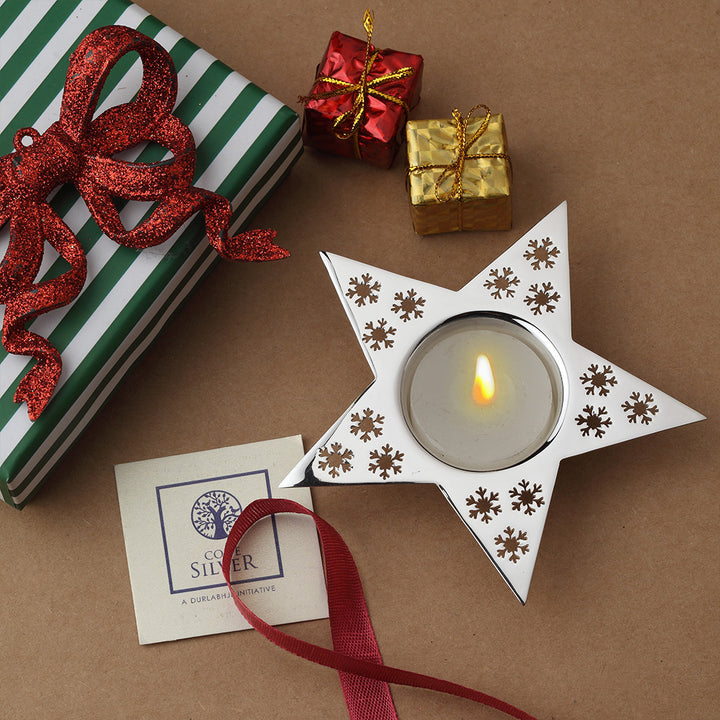 Star Christmas Tea Light Holder with Snowflake Design