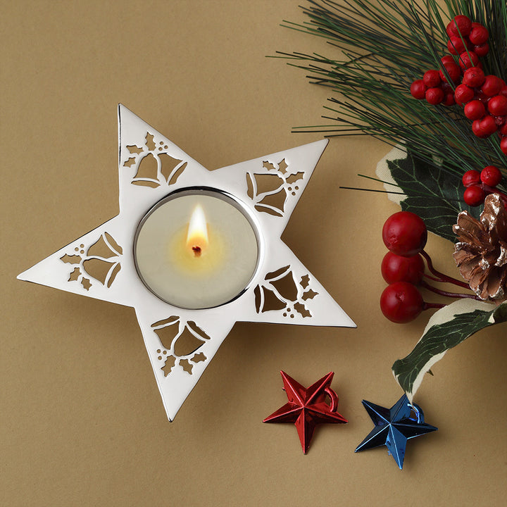 Star Christmas Tea Light Holder with Mistletoe Design