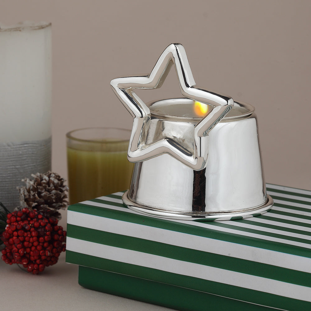 Silver-Plated Star Tea Light Holder