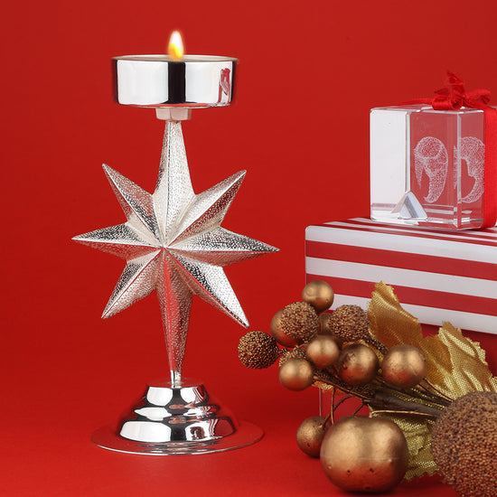 Silver-Plated Star Tea Light Holder