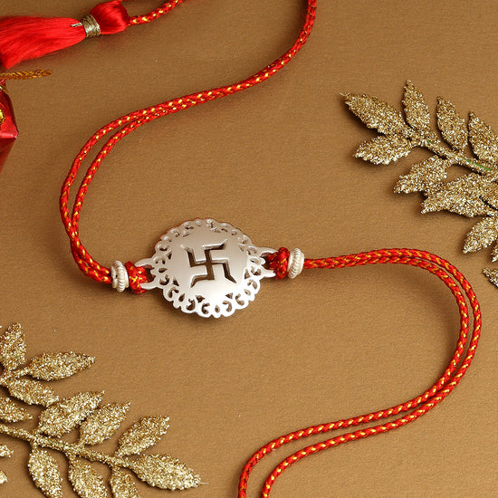 SILVER PLATED SWASTIK RAKHI