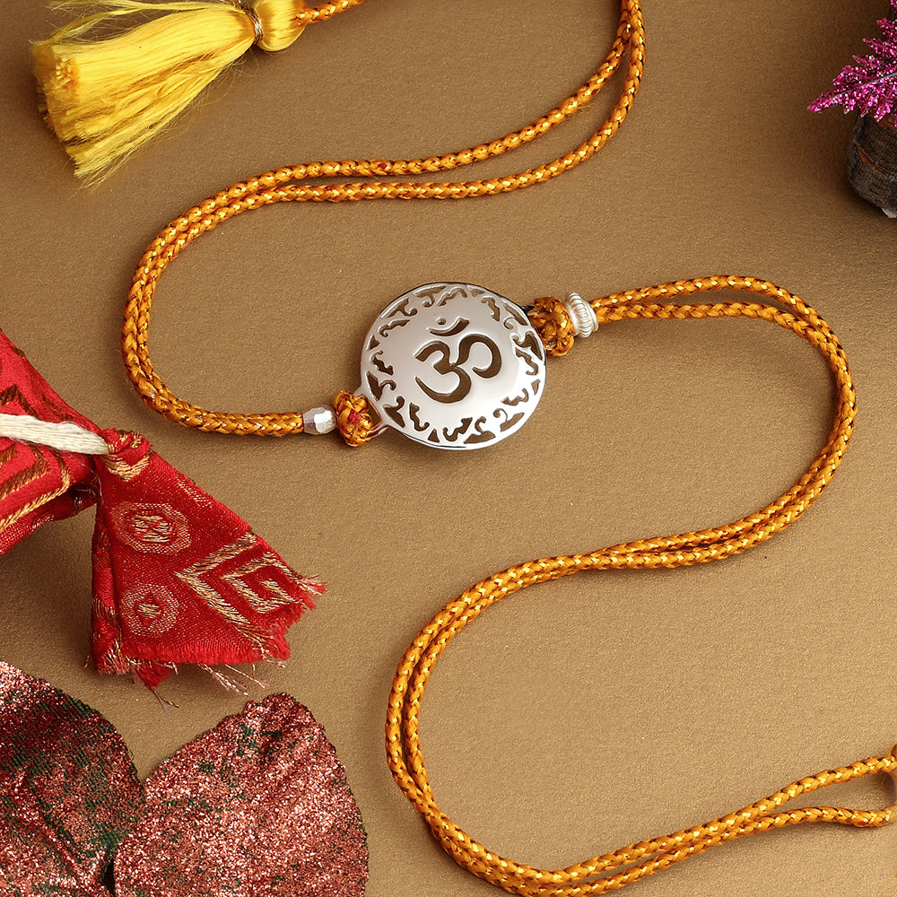 SILVER PLATED OM RAKHI