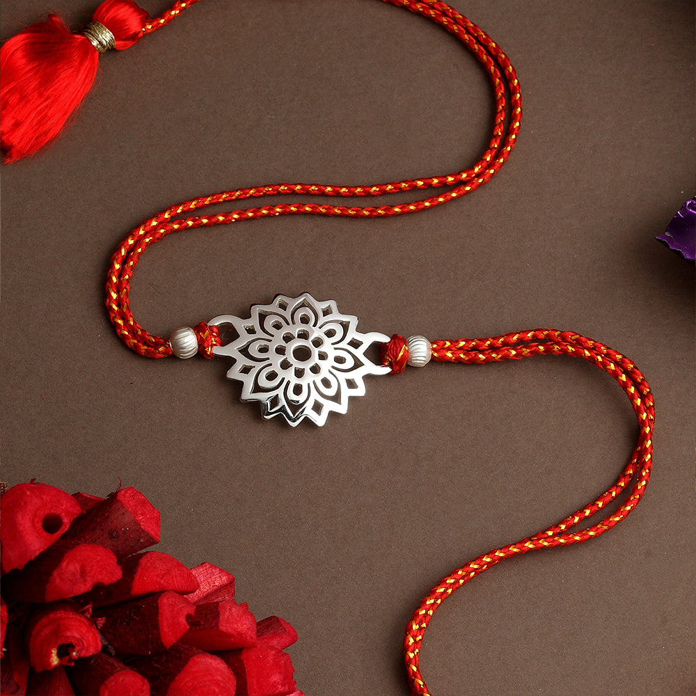 SILVER PLATED DESIGNED JALI RAKHI