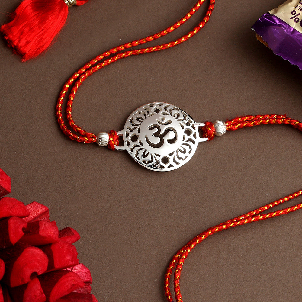 SILVER PLATED OM RAKHI