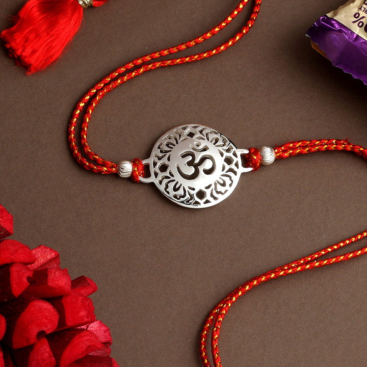 SILVER PLATED OM RAKHI