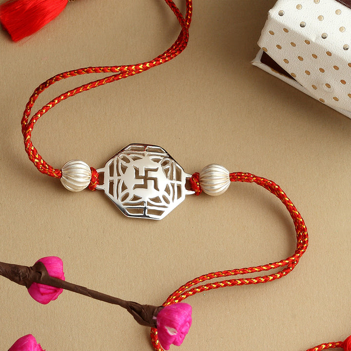 SILVER PLATED SWASTIK RAKHI