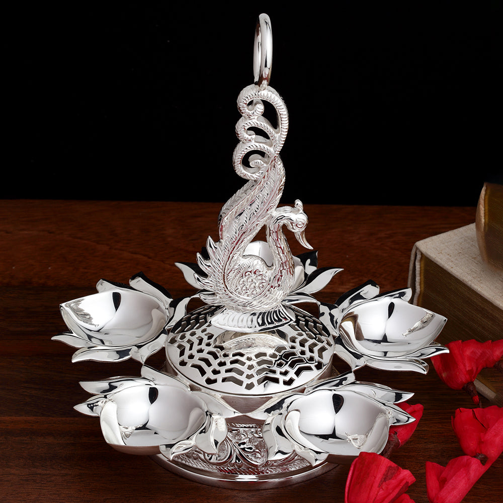 SILVER PLATED PEACOCK DIYA