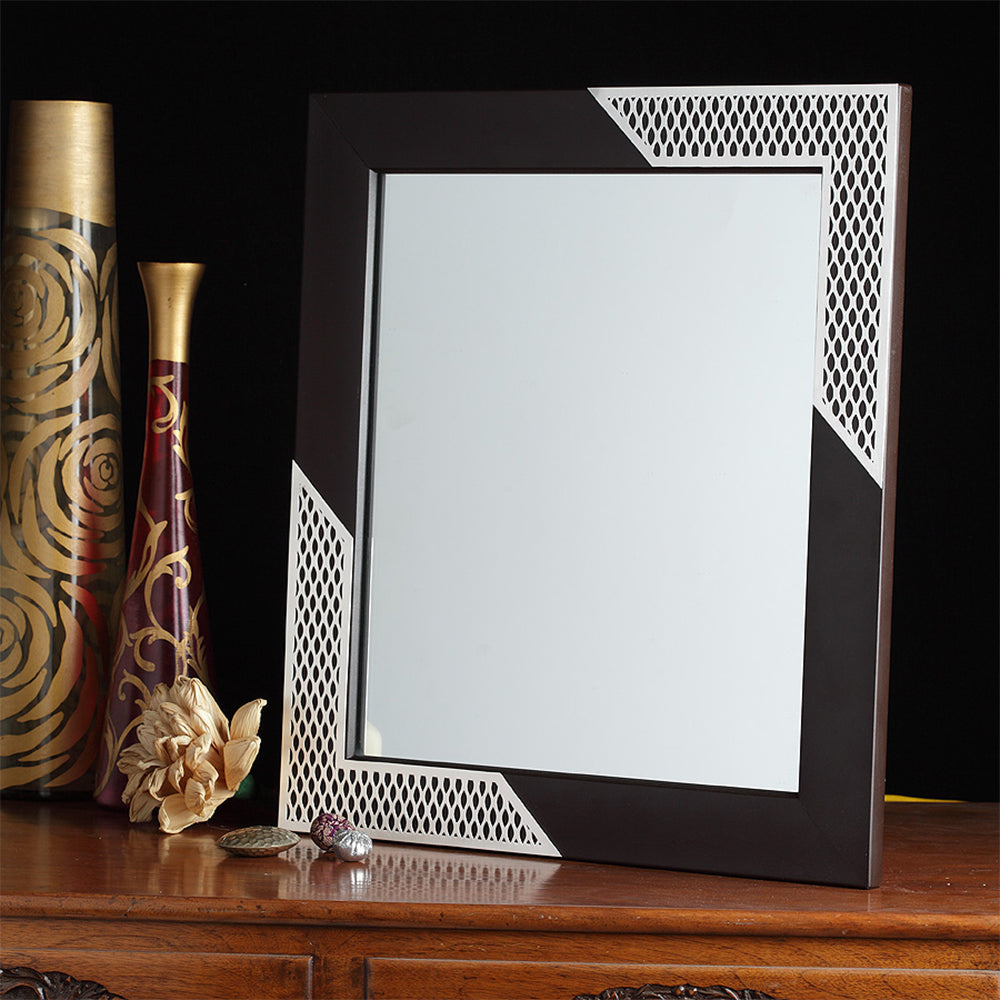 SILVER PLATED WOODEN MIRROR