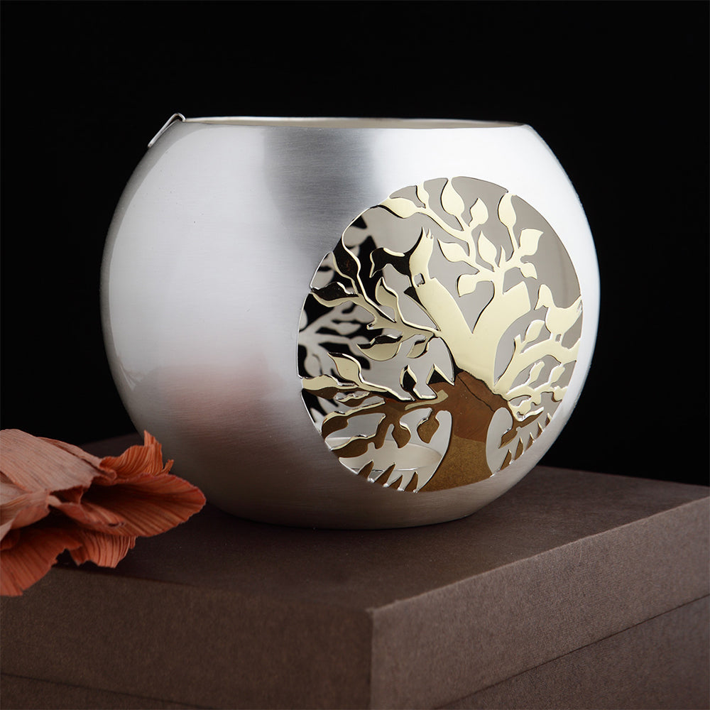 DUAL TONED TREE TEA LIGHT HOLDER