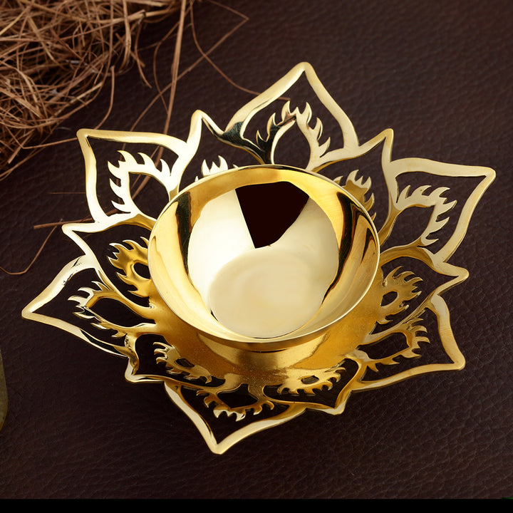 DECORATED BRASS TEA LIGHT HOLDER