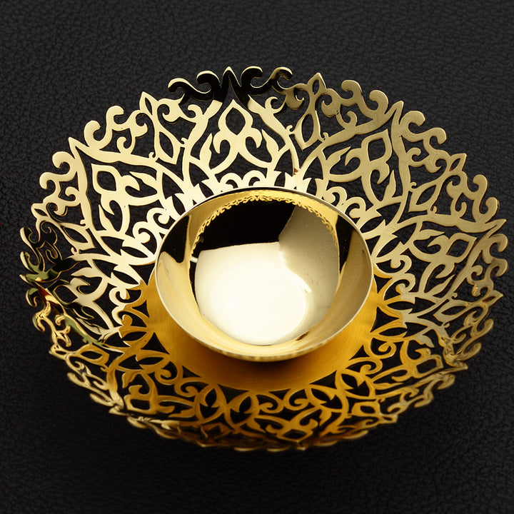 DECORATED BRASS TEA LIGHT HOLDER