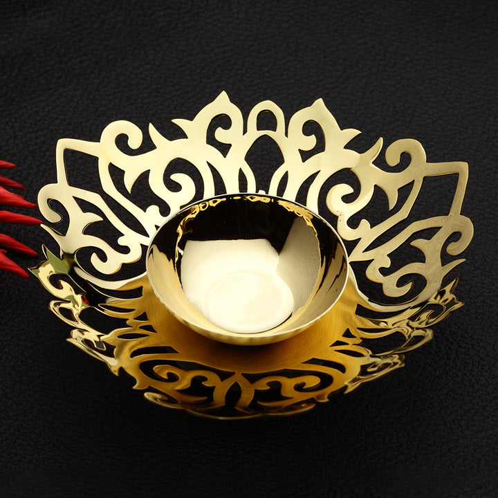 DECORATED BRASS TEA LIGHT HOLDER