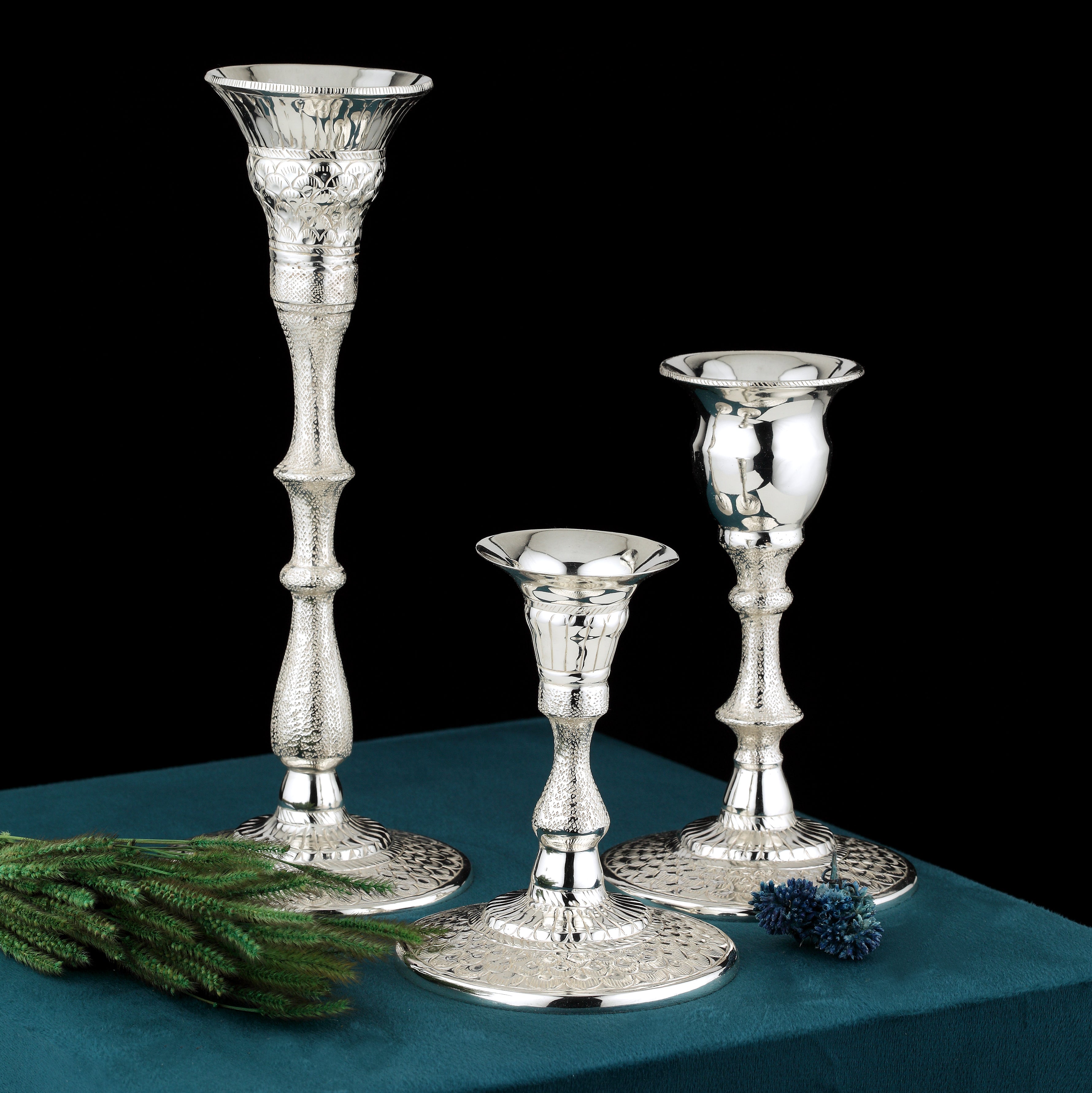 SILVER PLATED CANDLE HOLDER SET OF 3