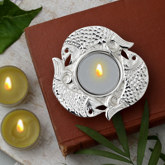 Silver-Plated Fish Motif Tea Light Holder