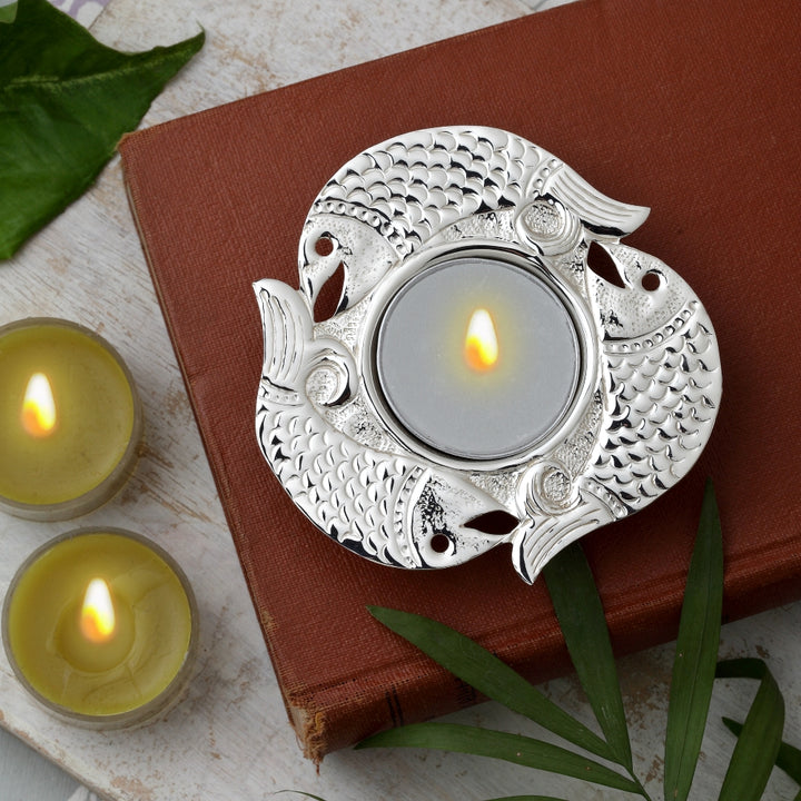 Silver-Plated Fish Motif Tea Light Holder