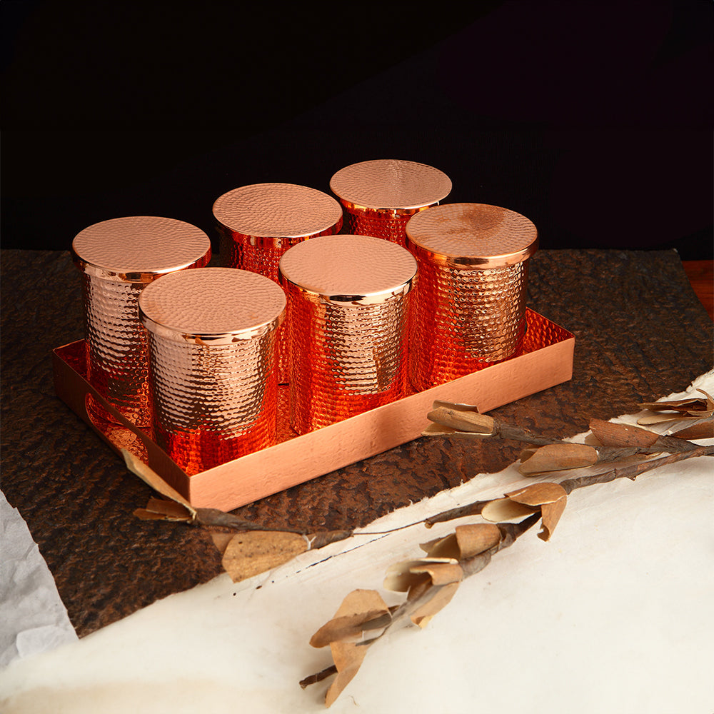 SET OF TRAY, GLASSES AND COASTERS