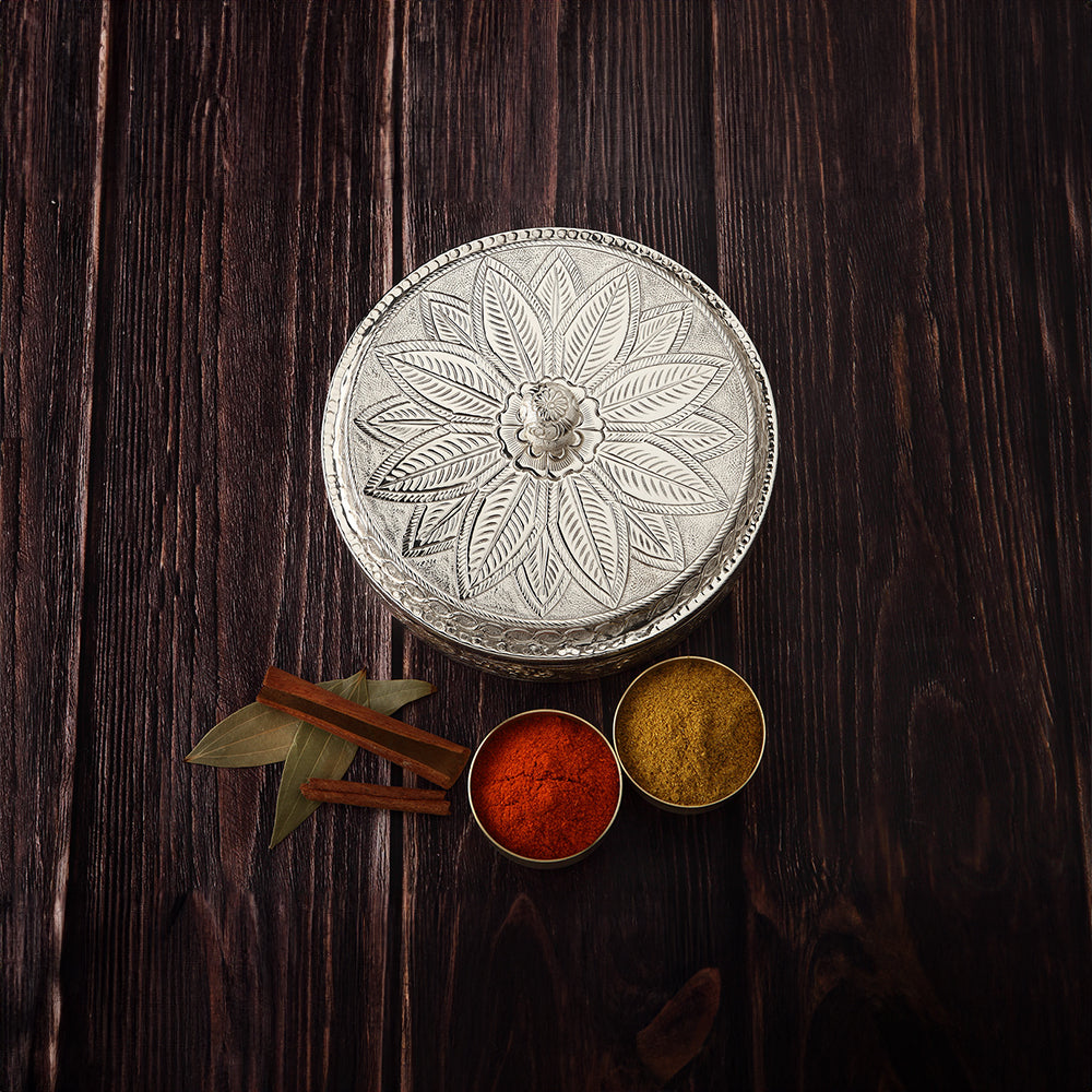 SILVER PLATED DUAL TONED MASALA BOX