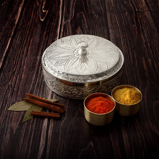 SILVER PLATED DUAL TONED MASALA BOX