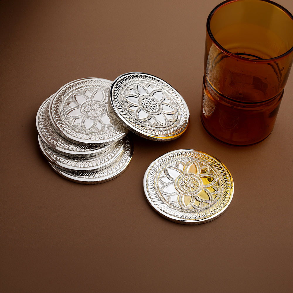 SILVER PLATED DESIGNED COASTERS