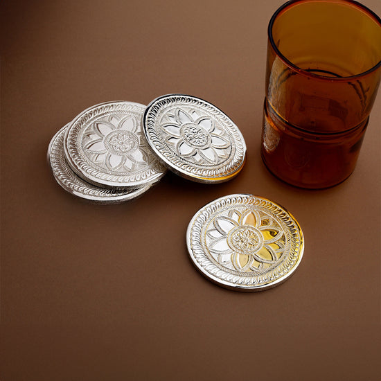 SILVER PLATED DESIGNED COASTERS