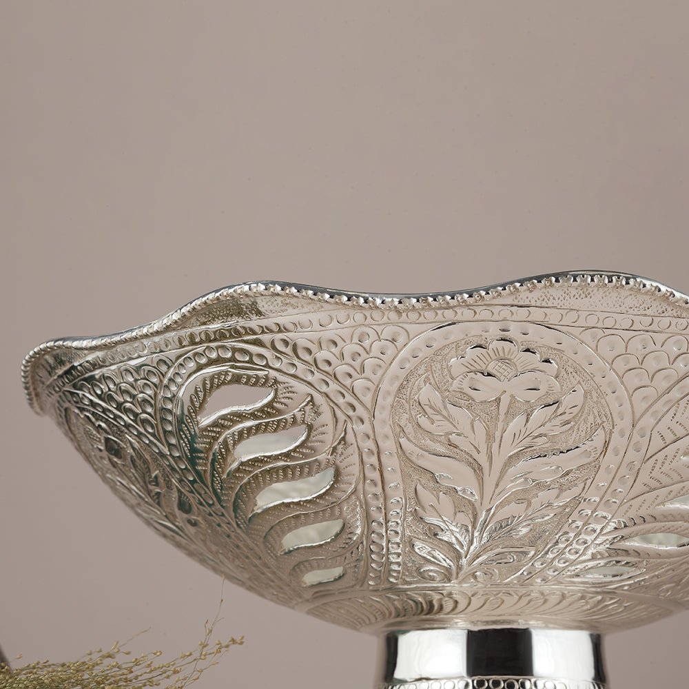 Elegant Floral Silver-Plated Fruit Bowl