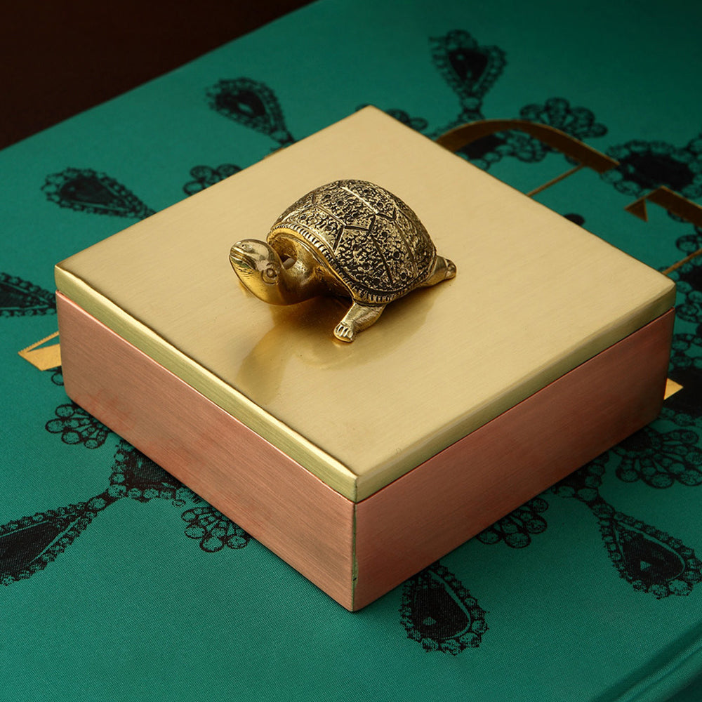 A high quality gorgeous antique indian solid brass storage box in the form of a tortoise. From Rajasthan