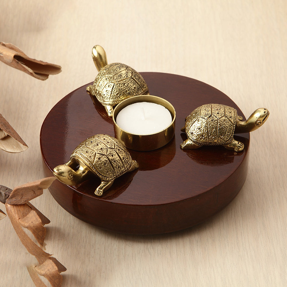 TORTOISE - WOODEN TEA LIGHT HOLDER