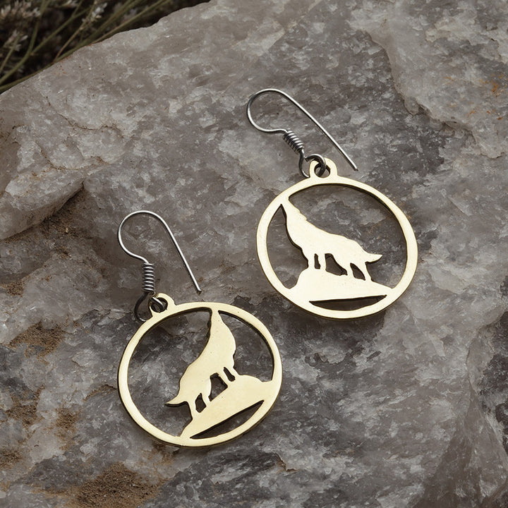 BRASS WOLF EARRING