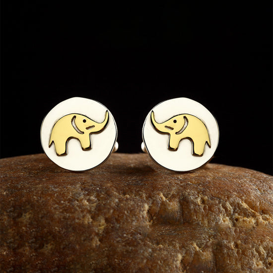 SILVER AND BRASS ELEPHANT CUFFLINK