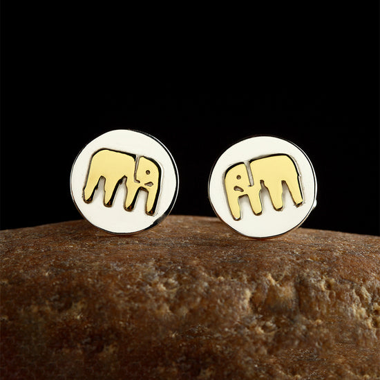 SILVER AND BRASS ELEPHANT CUFFLINK