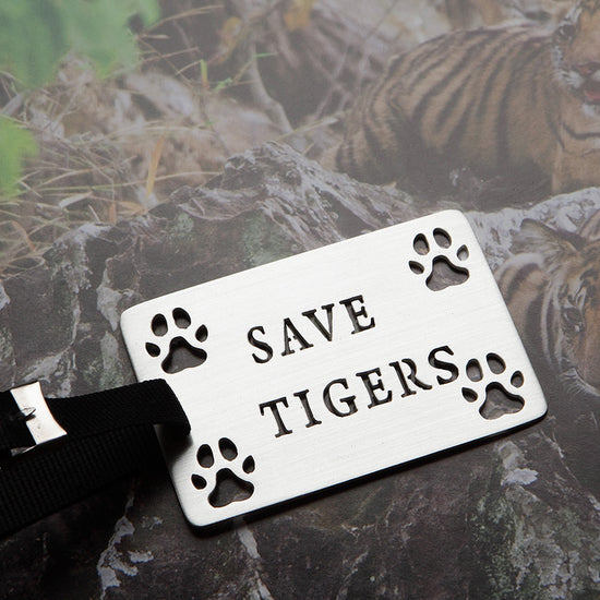 SAVE TIGERS - SILVER PLATED LUGGAGE TAG