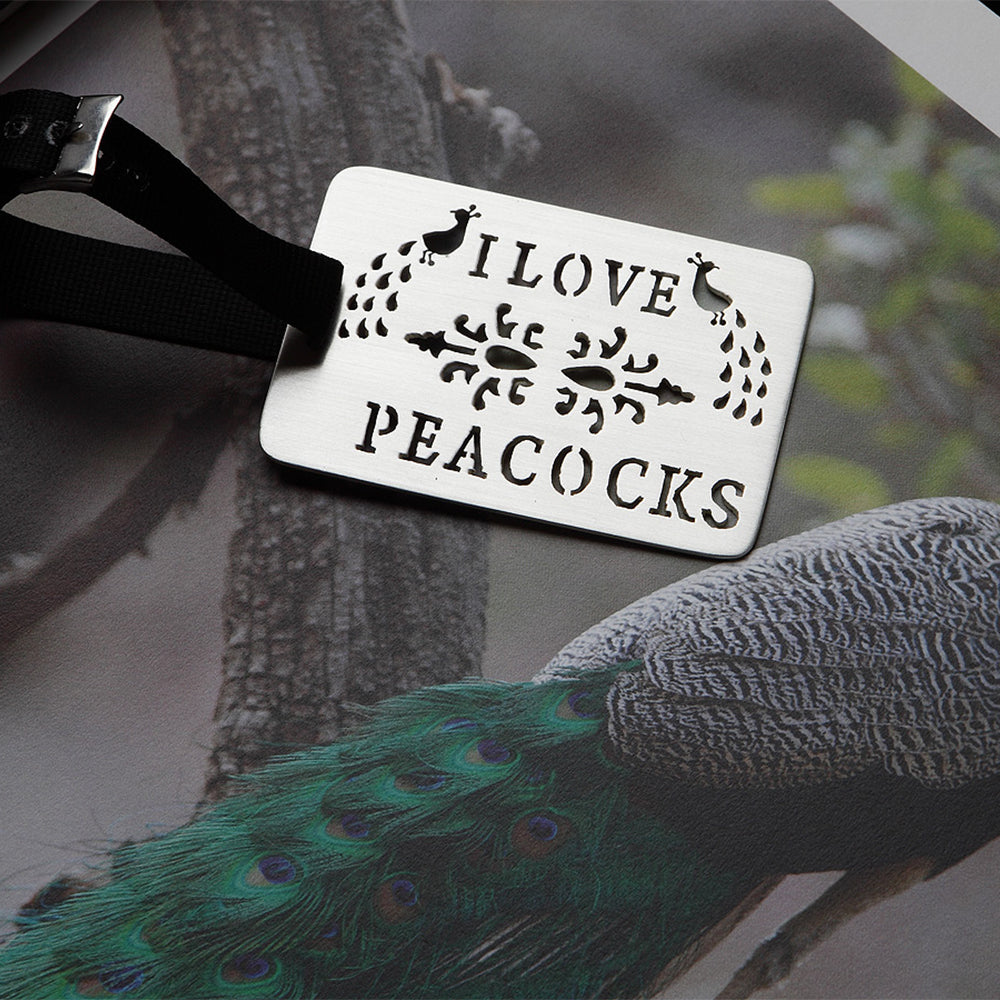 I LOVE PEACOCKS LUGGAGE TAG