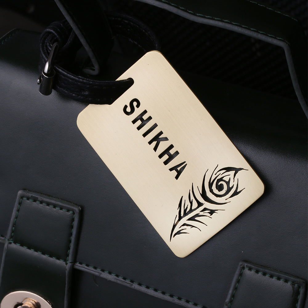 CUSTOMISED PEACOCK FEATHER LUGGAGE TAG